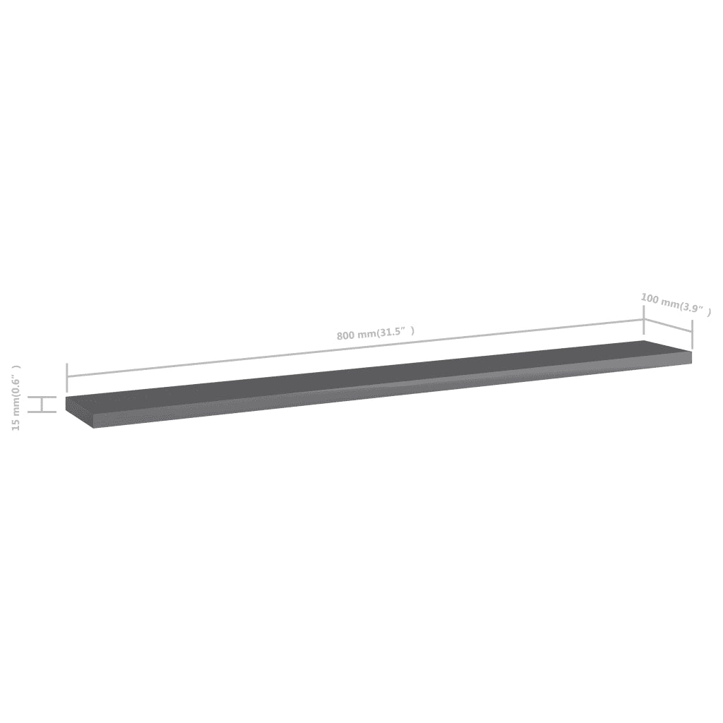 Ripiani per Libreria 8pz Grigio Lucido 80x10x1,5cm Multistrato 805297