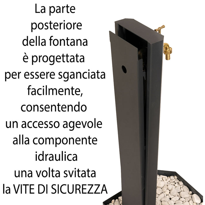 Fontana da Giardino Design a Colonna Ovale Rubinetto in Ottone e Base con Ciottoli Antracite