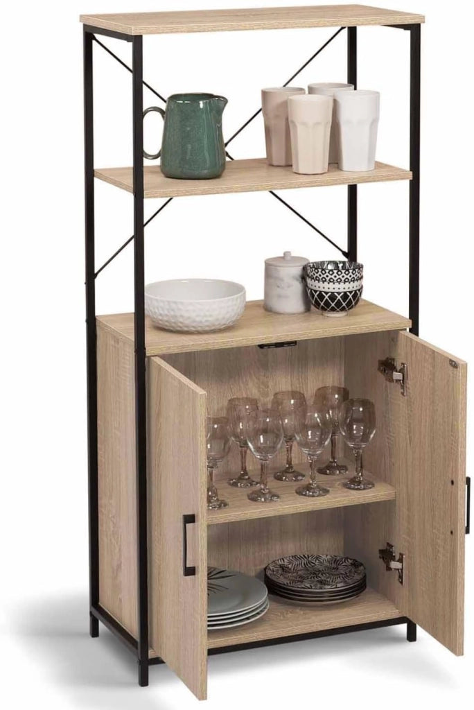 DETROIT Comò alto a 2 ante H. 125 cm con ripiani dal design industriale