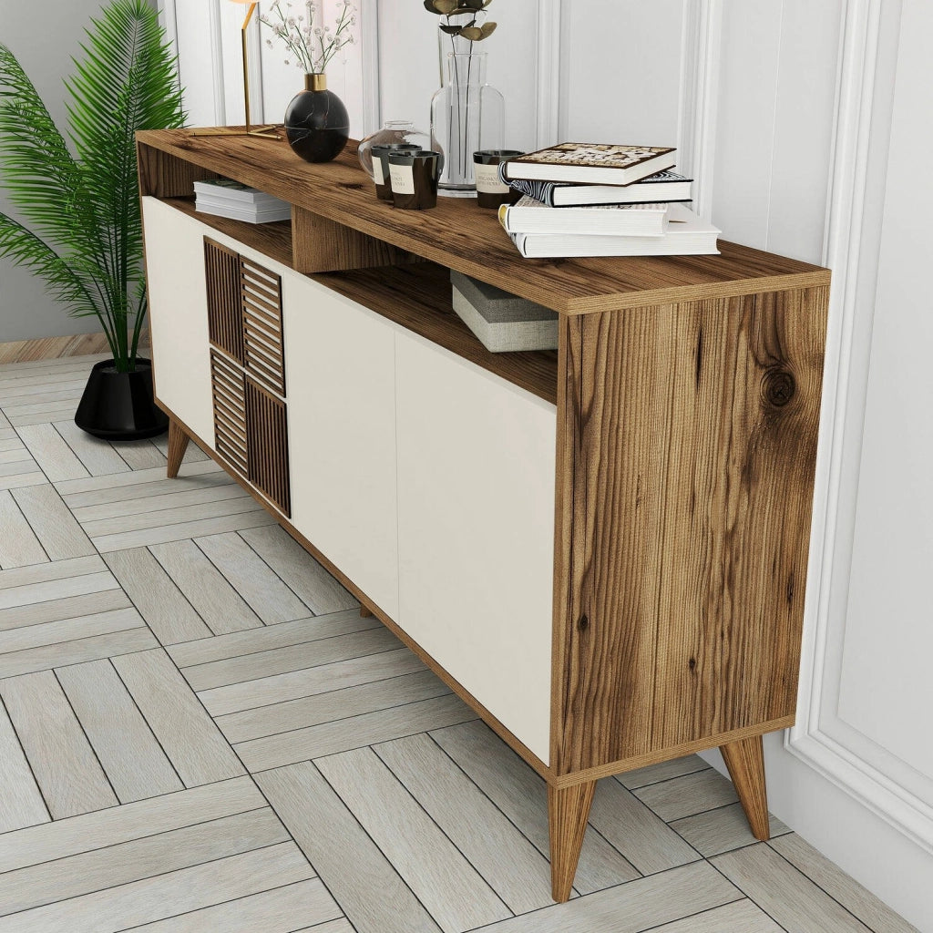 Madia Benjamin, Credenza 2 Ripiani, 180x35x79h cm Marrone Noce
