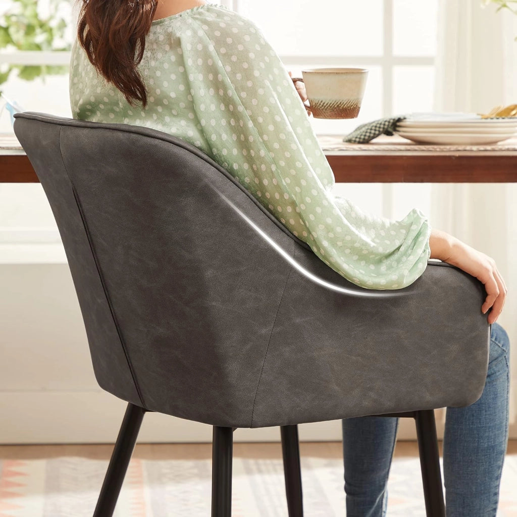 SONGMICS Poltroncina, Sedia da Pranzo, Sedia Imbottita, Fodera in Similpelle PU con Effetto Vintage, Gambe in Metallo, Portata 110 kg, Sala da Pranzo Salotto Camera, Grigio LDC079G01