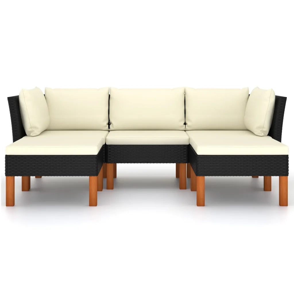 Set Divani da Giardino 5 pz con Cuscini in Polyrattan Nero 3059733
