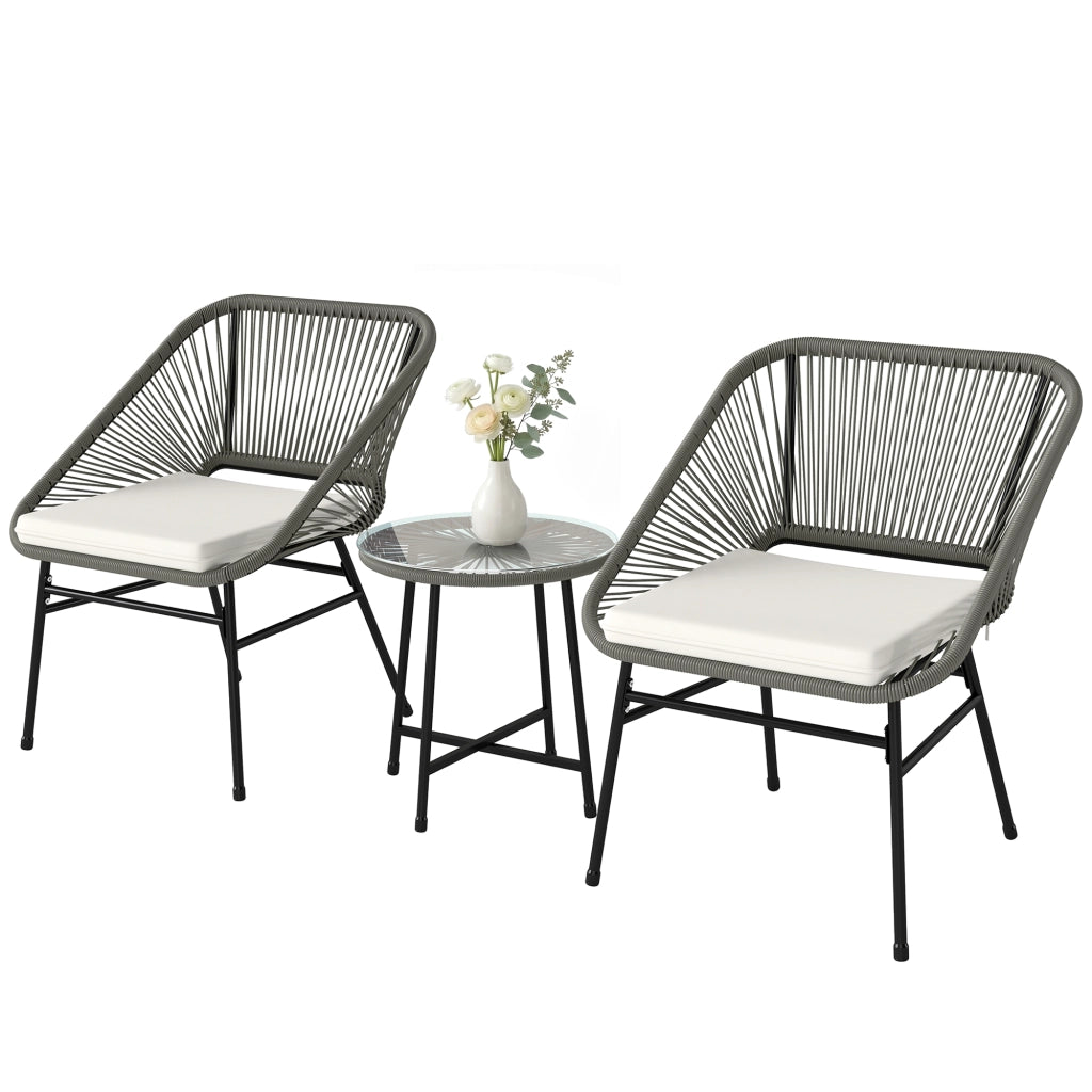 Set Giardino 3 Pezzi ¨C zephmum ¨C Tavolino con 2 Sedie, Rattan, Grigio Scuro
