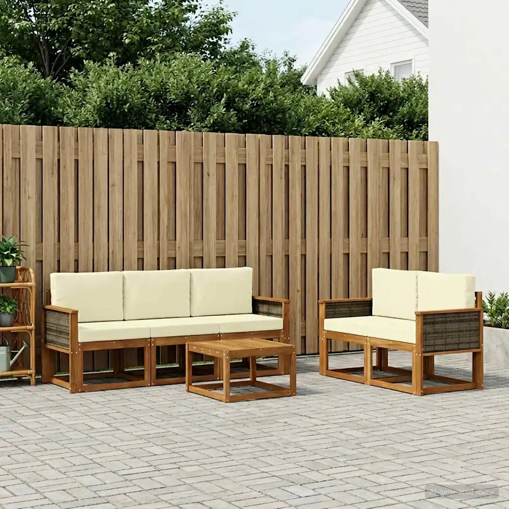Set di divani da esterno con cuscino 6 pcs Naturale e Crema 3384986