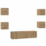 Set mobile TV 6 pz | Armadietto TV | Mobile Porta TV Rovere artigianale Legno multistrato