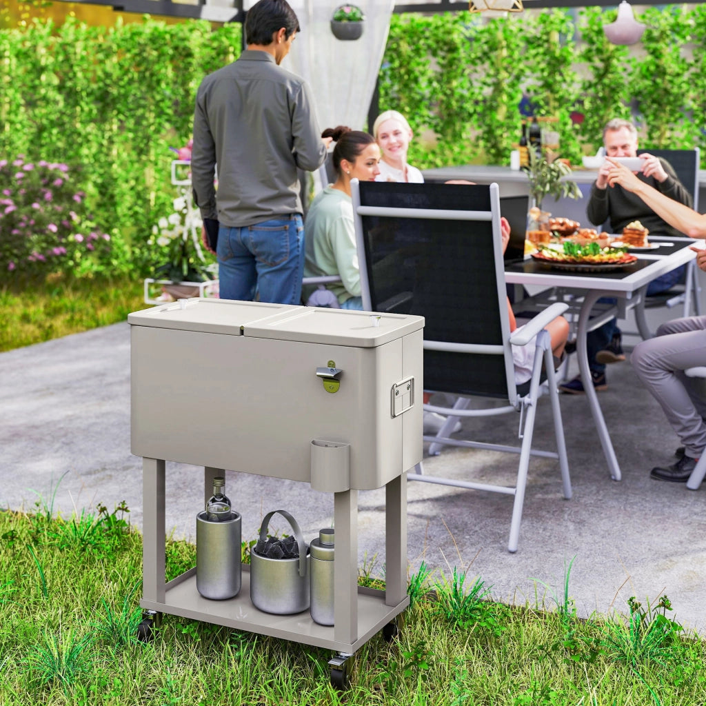 Carrello Refrigeratore con Ruote e Ripiano 56L per Giardino e Terrazza ¨C zephmum ¨C 67x35x80 cm Grigio