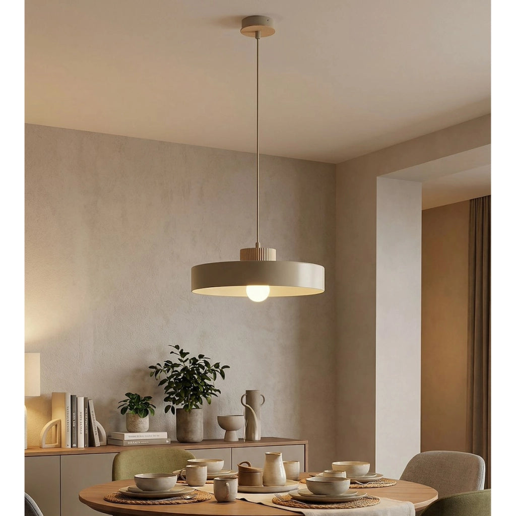 Lampada a sospensione KIVI in acciaio color mokka e legno