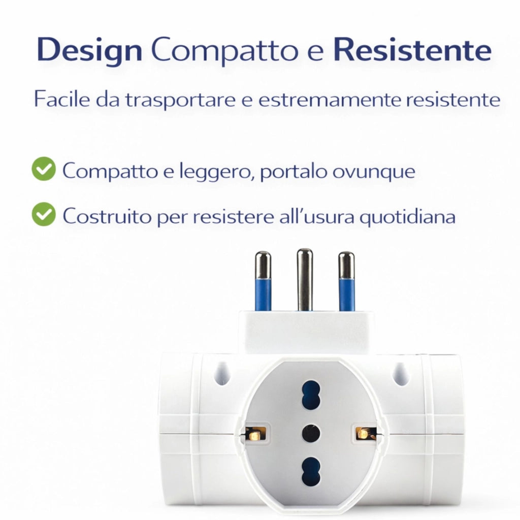 Adattatore Multiplo Presa Schuko e Bipasso Spina Italiana Tipo L Doppia Presa Casa Ufficio 31340
