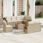 Set Divano da Giardino 9 pz con Cuscini Beige in Polyrattan 3259412
