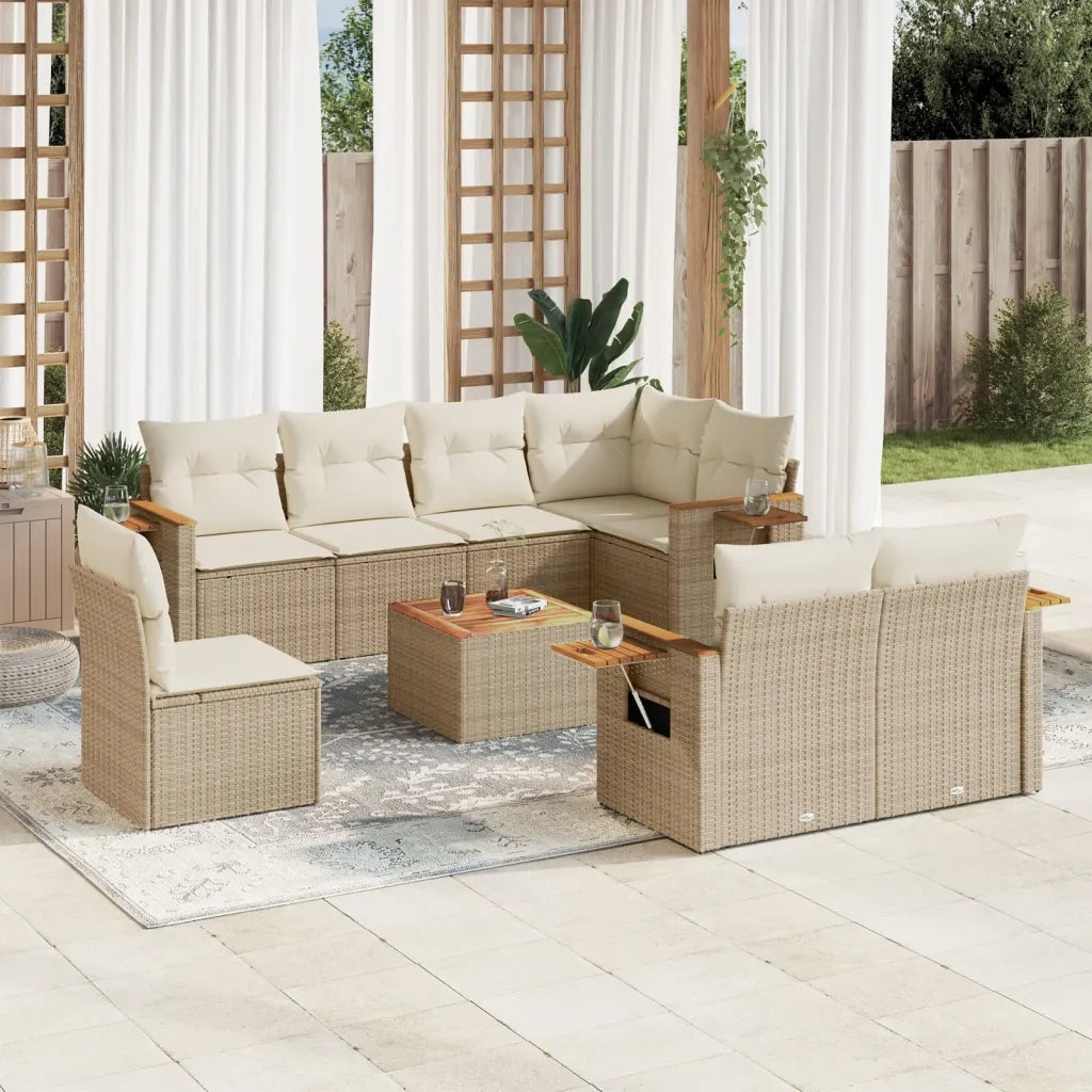 Set Divano da Giardino 9 pz con Cuscini Beige in Polyrattan 3259412