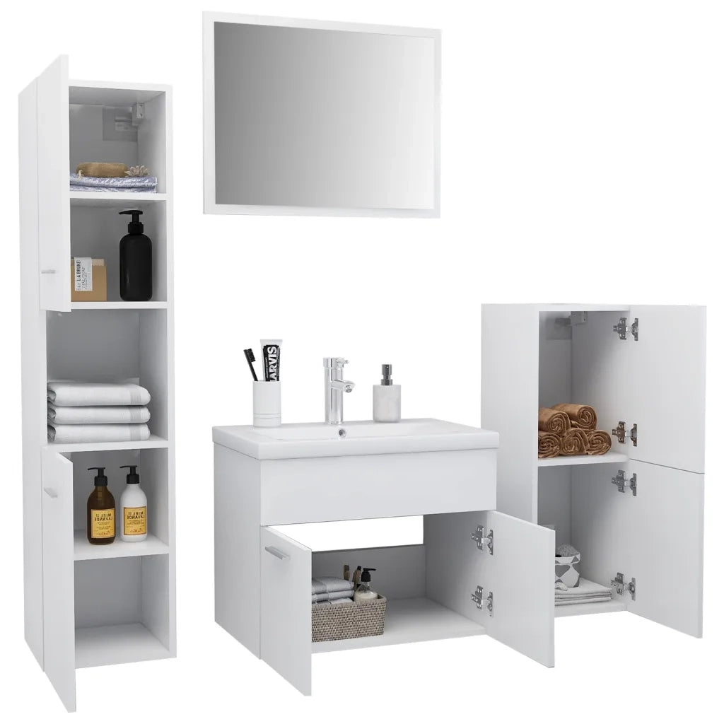 Set Mobili da Bagno Bianco in Legno Multistrato 3071360