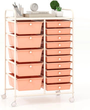 Carrello con 15 Cassetti Impilabili, Carrello di Stoccaggio con Ruote, Carello Portaoggetti per Casa e Ufficio, 62,5 x 37 x 87 cm (Arancia)
