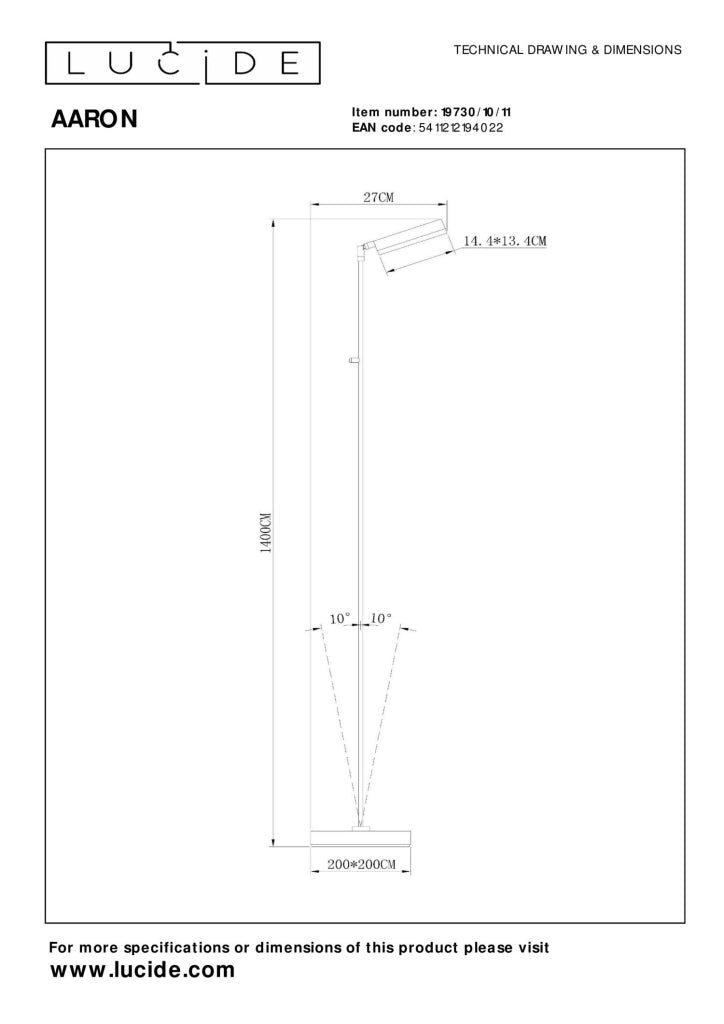 Lampada da terra LED 10W cromata Lucide AARON