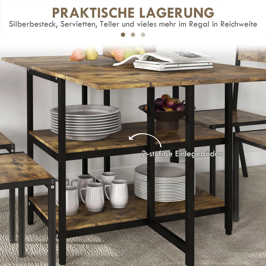 Tavolo da pranzo - pieghevole su ruote - 140x80 cm - 2 ripiani - per 2-6 persone - marrone rustico - acciaio