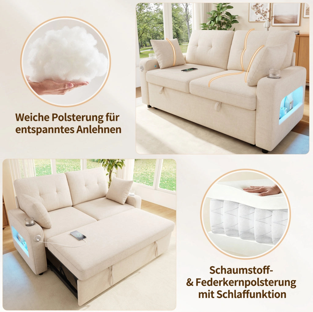 DIVANO LETTO 2 posti estraibile 141,5x131x83,5 cm Chenille Beige