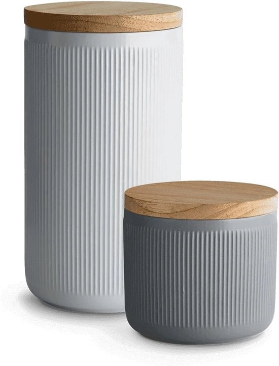 Set di contenitori in ceramica con coperchio in legno - set da 2 - conservazione alimenti - stile vintage