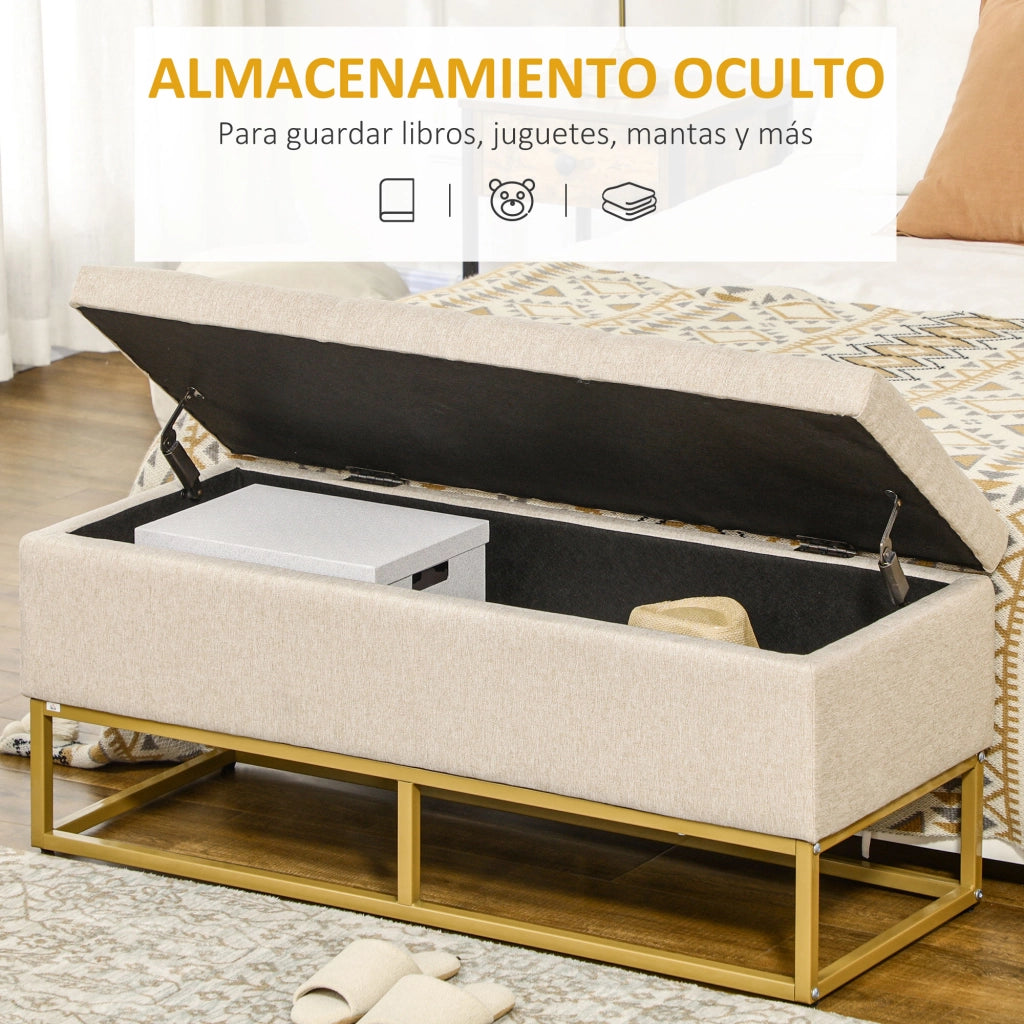Sgabello con Cassetto ¨C Zephmum ¨C Beige Lino 110x44x48 cm
