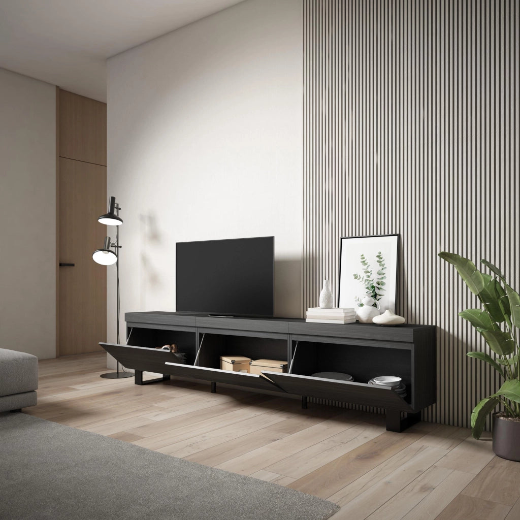 Mobile TV Soggiorno, 240x35x57cm, Design industriale, Nero RF3595