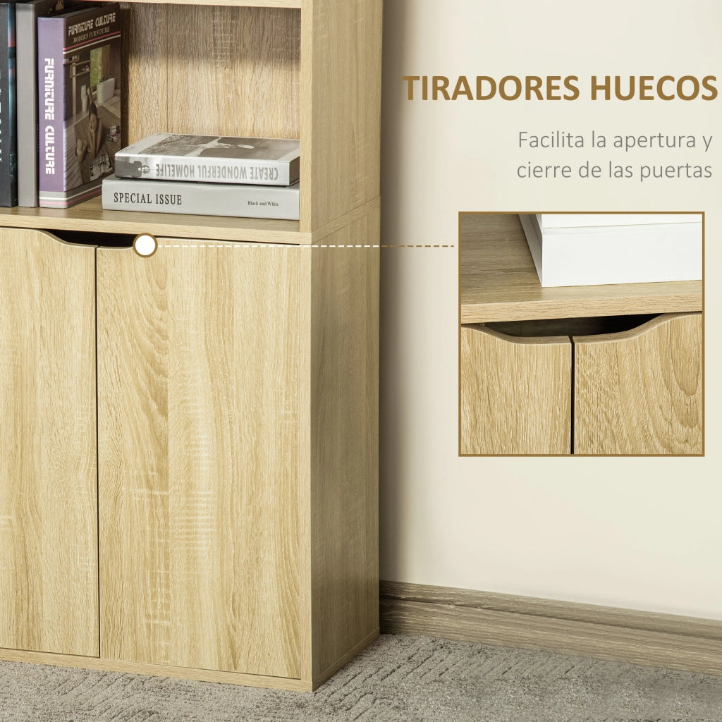 Libreria con ante e ripiani ¨C Xylo ¨C legno natural 59x29x180 cm 4 scomparti aperti