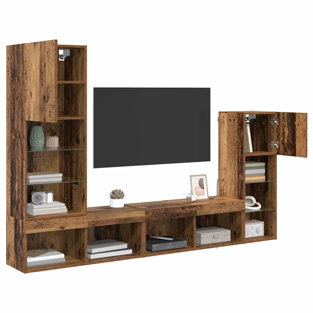 Mobile per TV a Muro 4 pz-Set di 4 Credenza per TV sospesa Legno vecchio Legno multistrato 309714
