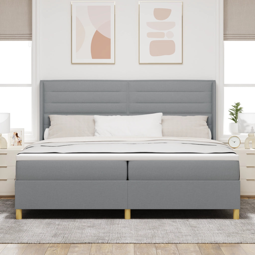 Letto a Molle  con Materasso e Luce LED Grigio Chiaro 200x200 cm Tessuto