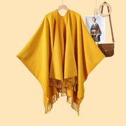 Nuovo scialle monocromatico con nappe, diviso, double-face, jacquard 3D a onde, caldo cashmere