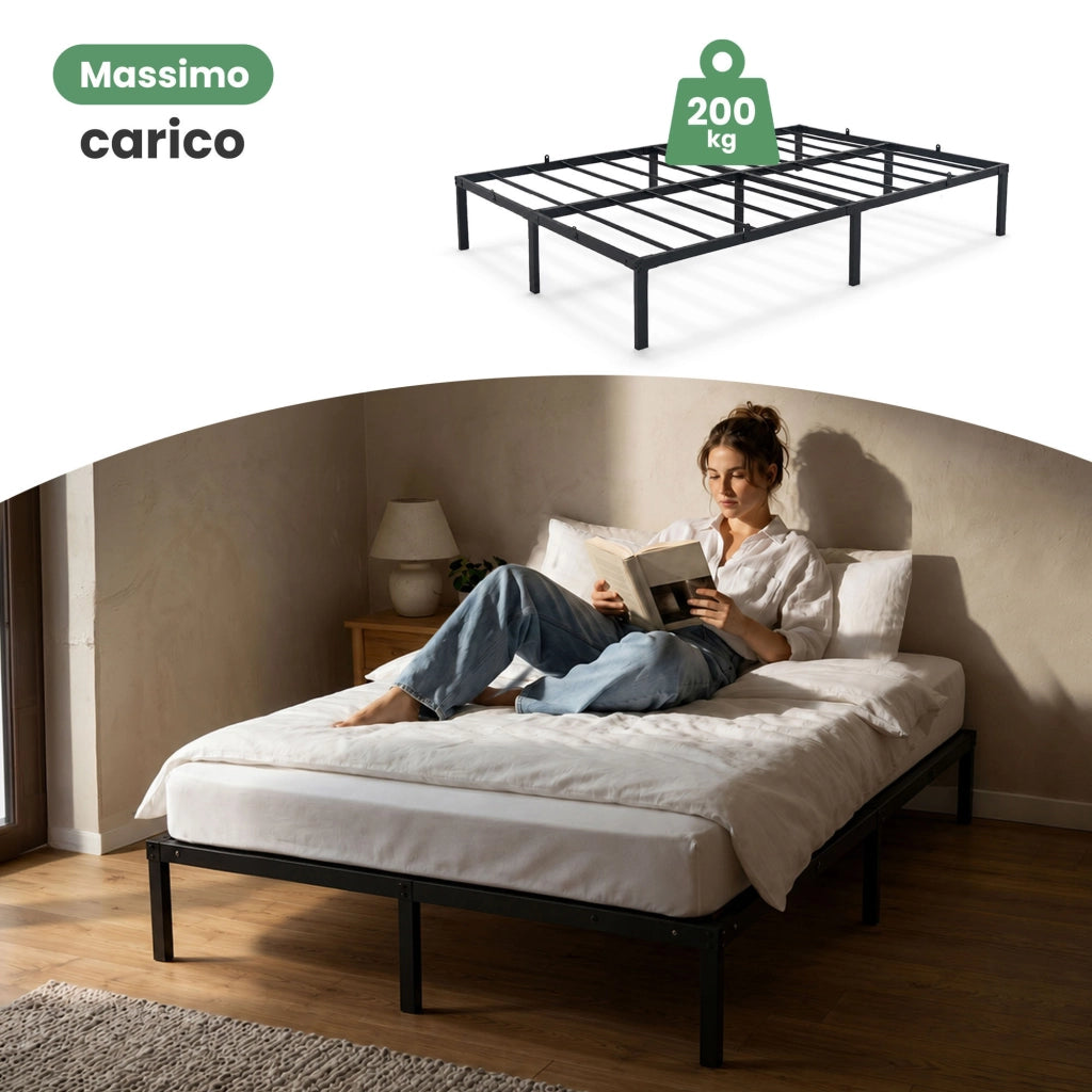 Struttura Letto Pieghevole in Metallo Rete a Doghe 120x200 cm Nero Letto per Ospiti 9 Gambe 20 Doghe