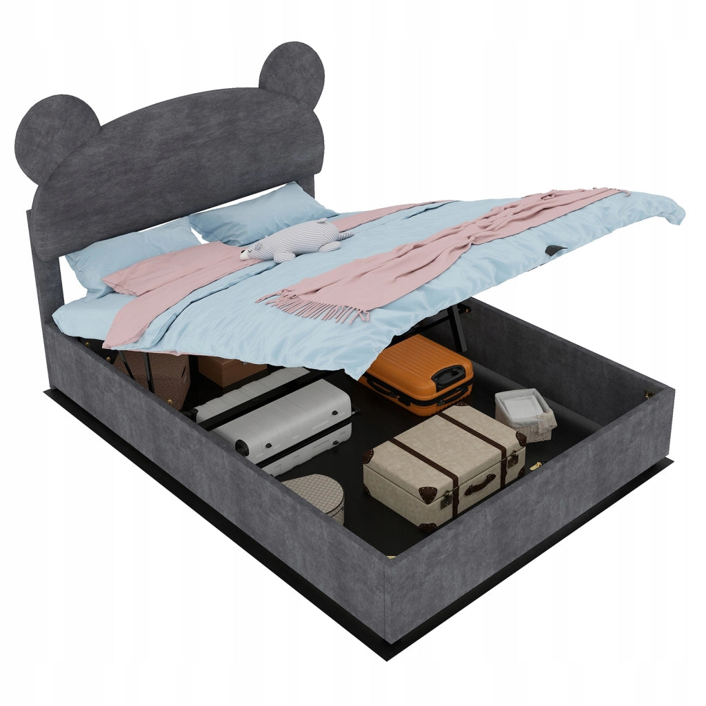 Letto imbottito 140x200 grigio - Xylo - con struttura sollevabile
