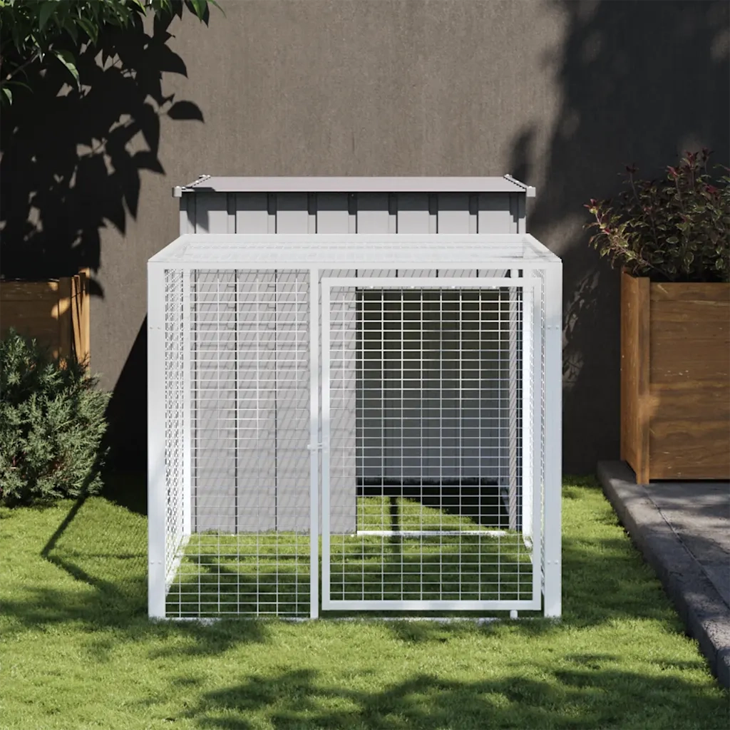 Gabbia per polli con recinto grigio chiaro 110x201x110 cm in acciaio zincato 172360