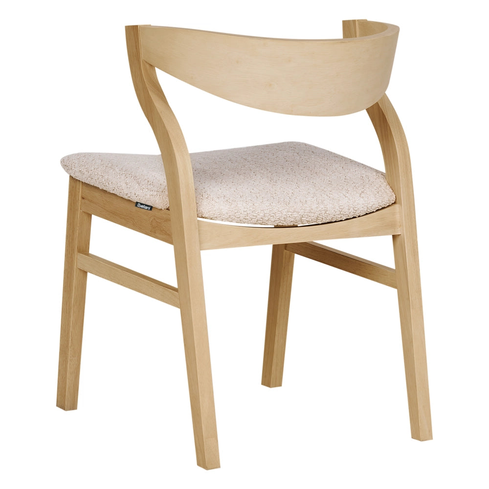 Set di 2 sedie da pranzo in legno chiaro e compensato beige in tessuto boucle di poliestere Gambe in legno di gomma Stile tradizionale retrò