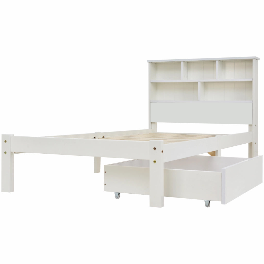 Letto Singolo in Legno Massello con Cassetti e Rete a Doghe ¨C MINIMAL ¨C Bianco 90x200