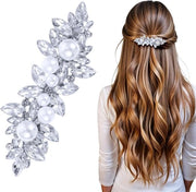 Barrettes con Cristalli Rhinestones - Cristalli che Scintillano - Pinne per Capelli con Fiori - Accessori per Capelli per Matrimoni - Accessori per Matrimoni in Argento per Donne - Matrimonio - Sposata - Lunghezza (Paio)