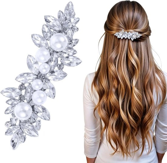 Barrettes con Cristalli Rhinestones - Cristalli che Scintillano - Pinne per Capelli con Fiori - Accessori per Capelli per Matrimoni - Accessori per Matrimoni in Argento per Donne - Matrimonio - Sposata - Lunghezza (Paio)