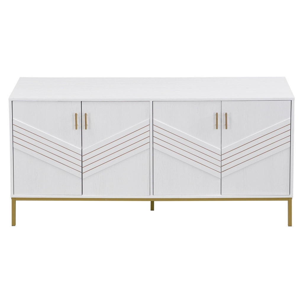 Credenza moderna con 4 ante - Zephmum- Design elegante bianco e oro, gambe metalliche, ripiani regolabili