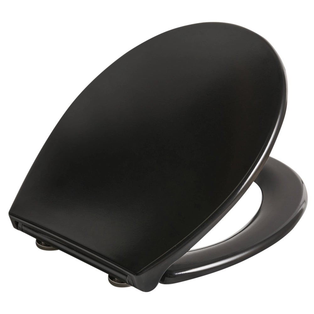 Sedile per wc Duroplast nero 45 x 37 cm Distanza tra i fori 16 cm Chiusura morbida a sgancio rapido Stile minimalista wc bagno