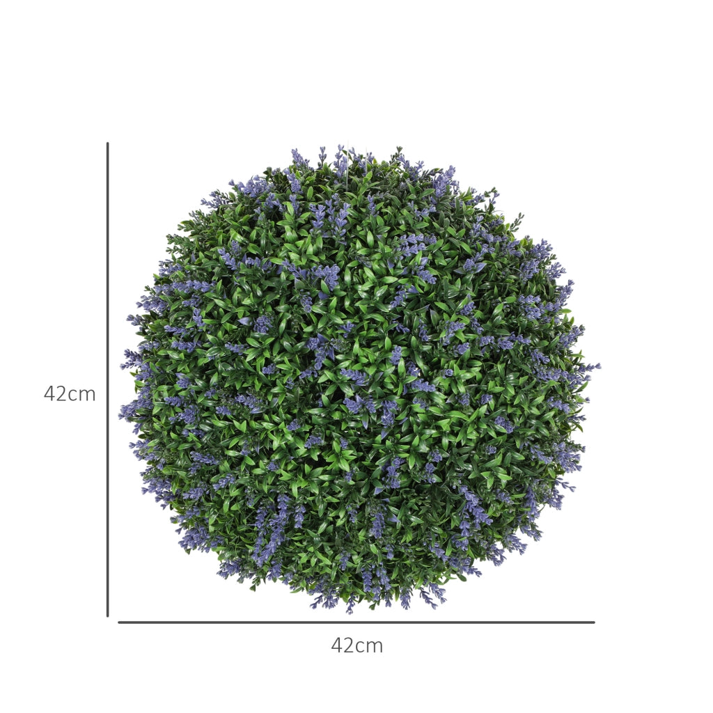 Set di 2 Piante Artificiali a Sfera con Fiori di Lavanda per Casa e Giardino ?42 cm, Verde e Viola