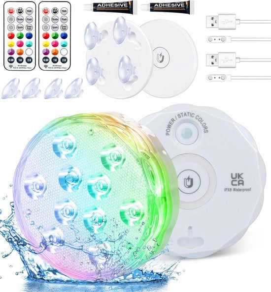Luci sommergibili per piscine - Controllo remoto impermeabile - Batterie operate a immersione - LED a cambiamento di colore - Luci galleggianti con magneti per la decorazione di laghi - Set da 2