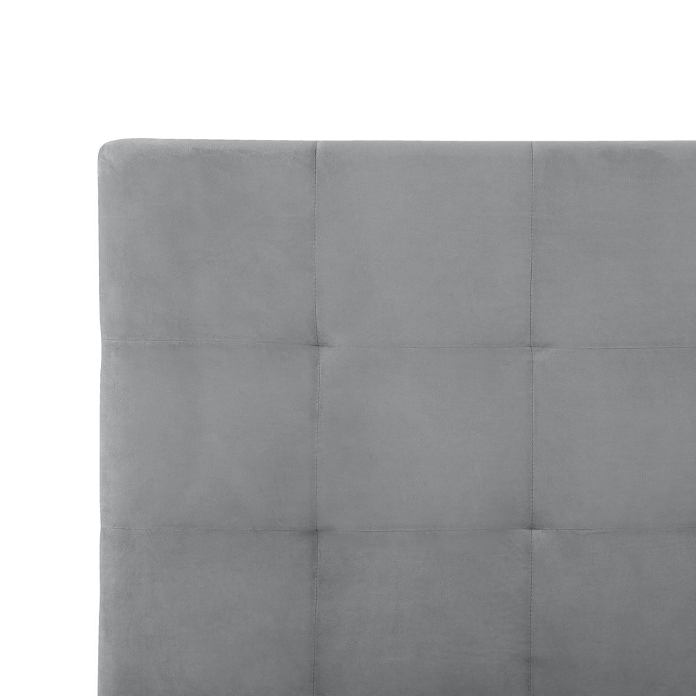 Letto matrimoniale con contenitore portaoggetti e testiera imbottita 160x200 cm in velluto grigio