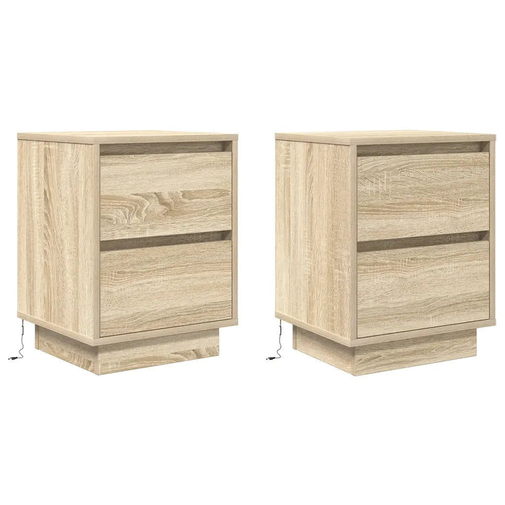 Comodini con Luci a LED 2 pz-Set di 2 Tavolino da notte Rovere Sonoma 38x34x50 cm 104254