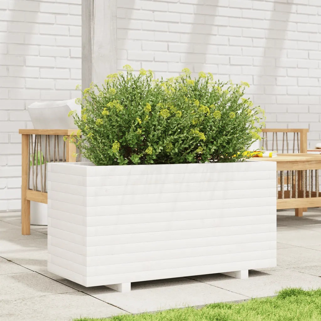 Fioriera da Giardino-Vaso da Esterno Bianca 90x40x49,5cm Legno Massello di Pino