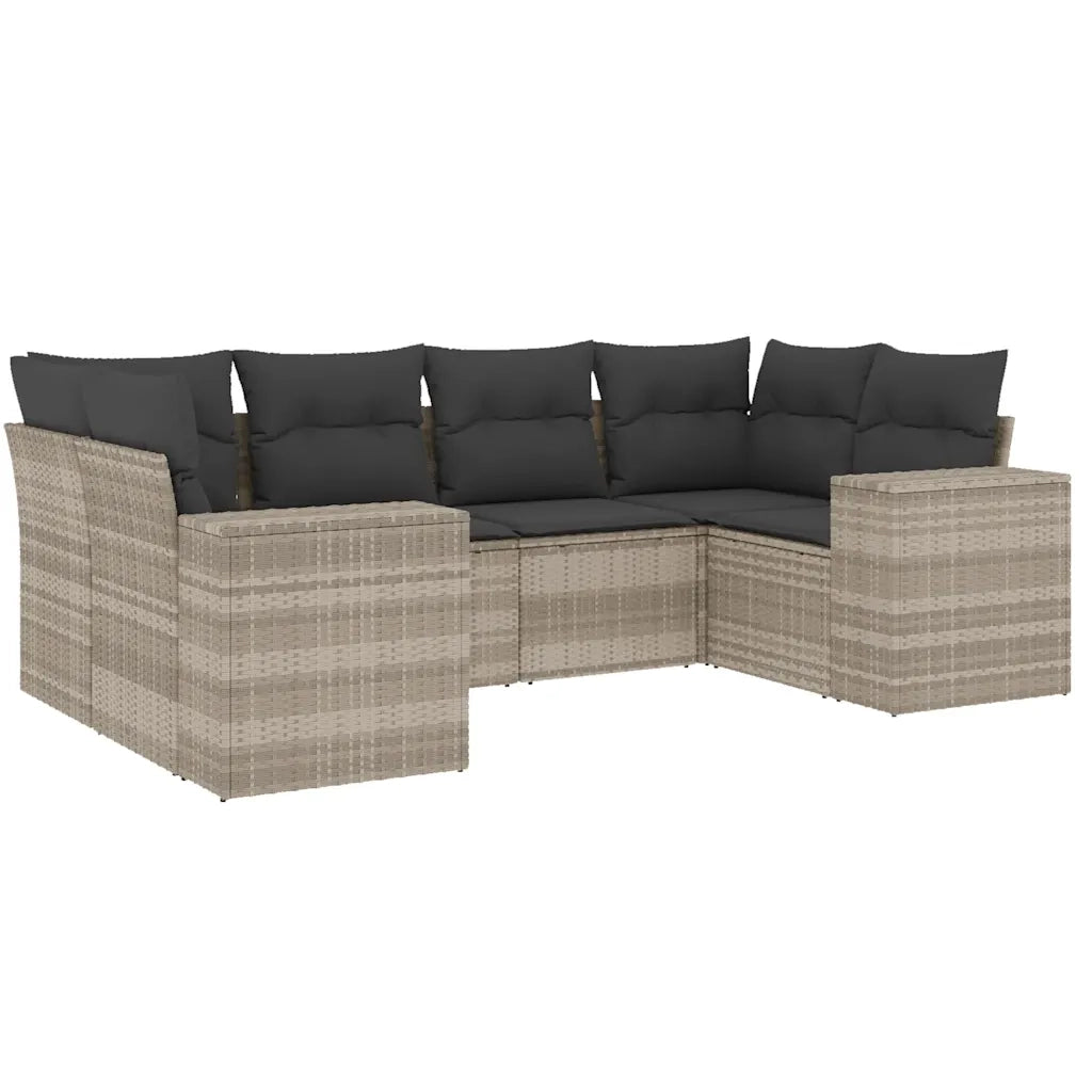 Set Divano da Giardino 6pz con Cuscini Grigio Chiaro Polyrattan