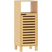Mobiletto da bagno, ripiano aperto, armadietto, legno di bamb¨´, anta a doghe, marrone chiaro