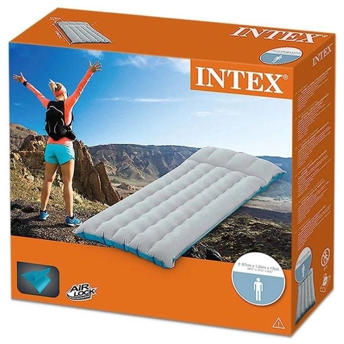 Intex 67997 Materasso Gonfiabile Camping Laminato Singolo Cuscino Integrato 184x67x17 cm colore Grigio Azzurro