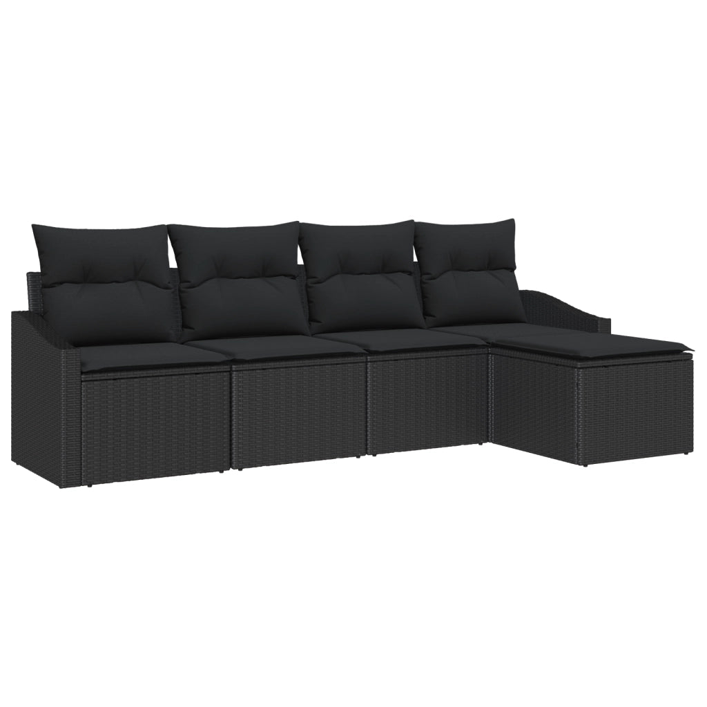 Set di Divani da Giardino 5 Pezzi con Cuscini Rattan Nero