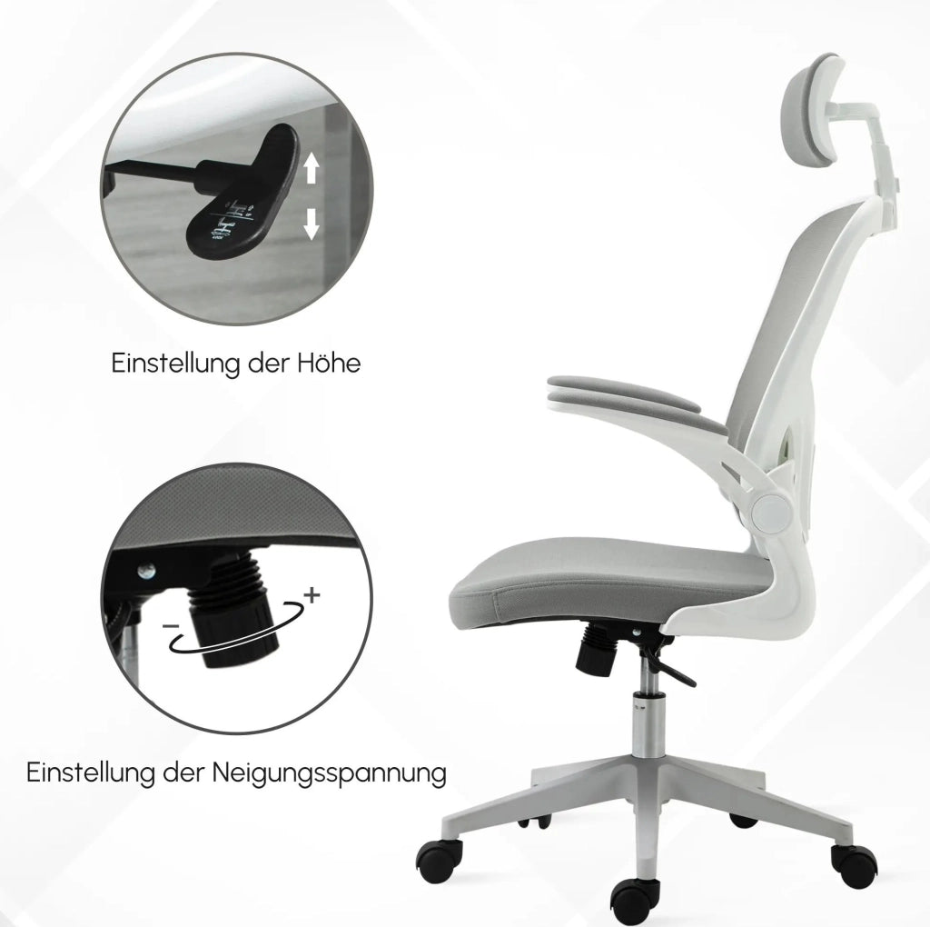 Sedia da ufficio ergonomica grigia con poggiatesta