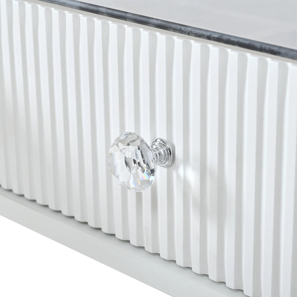 Toeletta con 3 cassetti e piano in vetro - per camera da letto - in MDF e truciolare - bianco