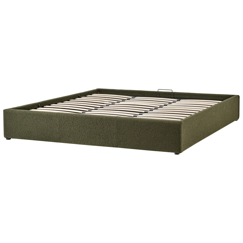 Letto matrimoniale con contenitore in tessuto bouclè verde sporco 180 x 200 cm stile moderno