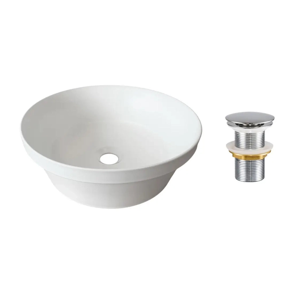 Lavabo da appoggio rotondo 40 cm bianco opaco con piletta clic clac