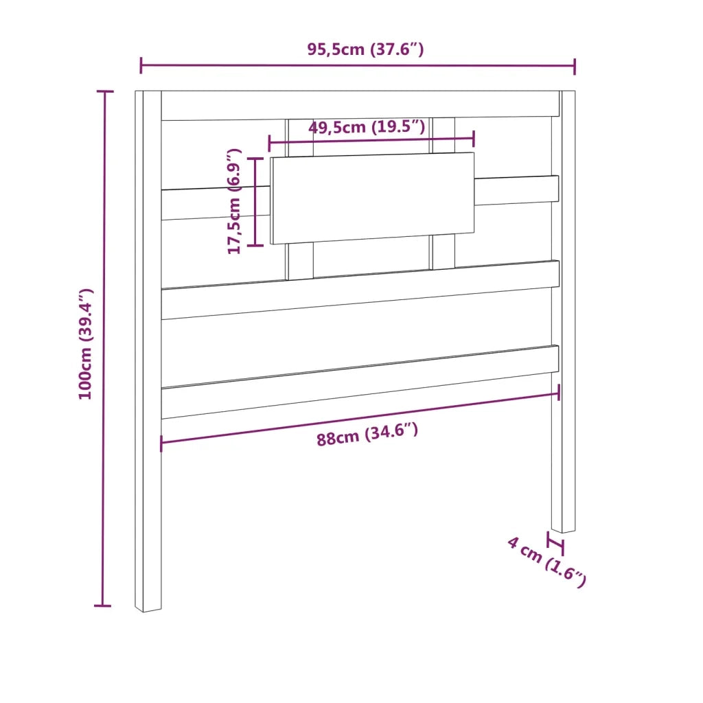 Testiera per Letto Grigia 95,5x4x100 cm Legno Massello di Pino 818022