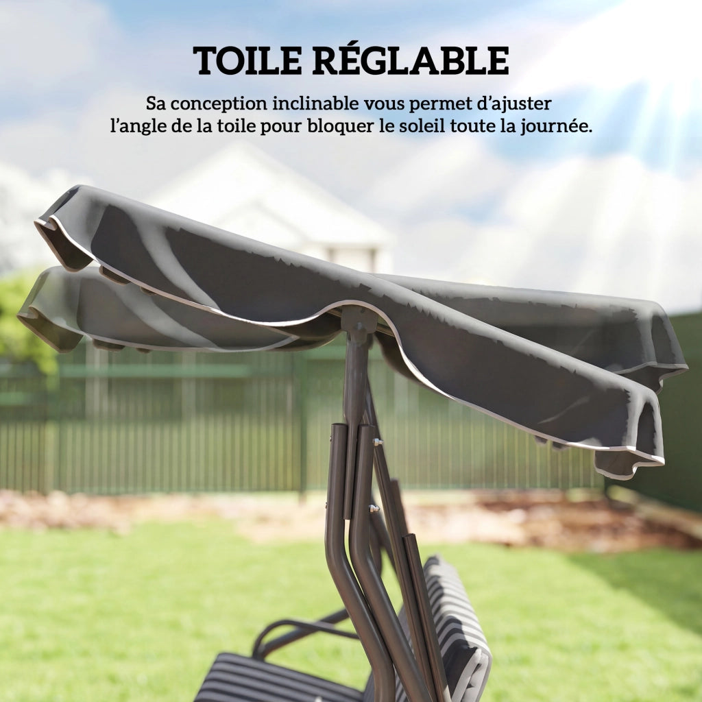 Balancelle da Giardino 3 Posti con Cuscini Grigio e Bianco ¨C zephmum ¨C Grigio, Bianco, 3 Posti
